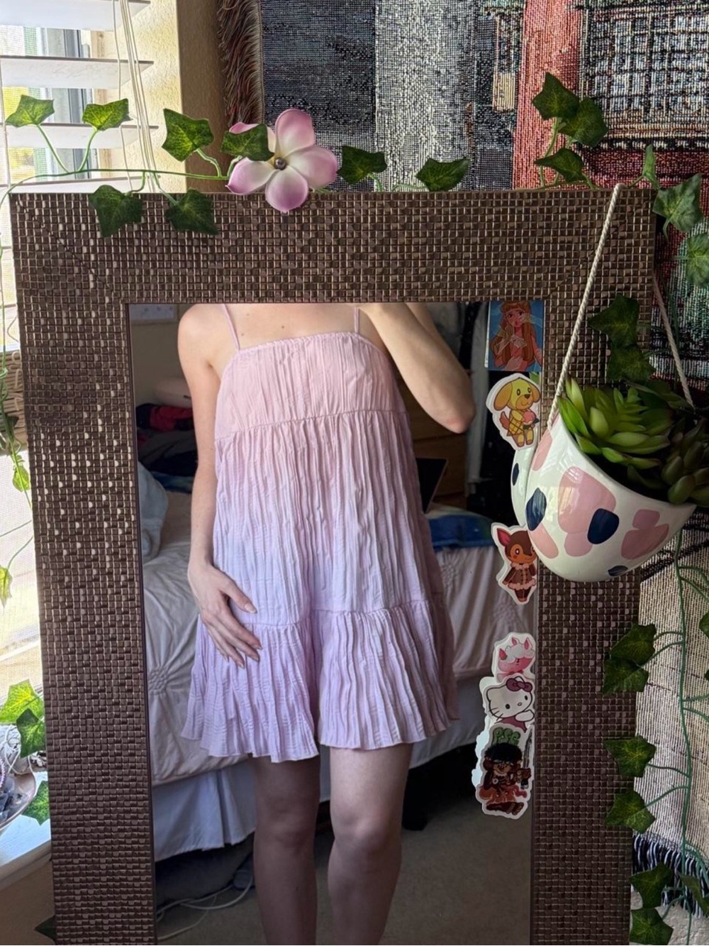 Urban Outfitters Pale Lilac Tiered Crinkle Mini Dress